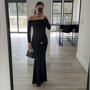 Black Bodycon Broach front maxi dress